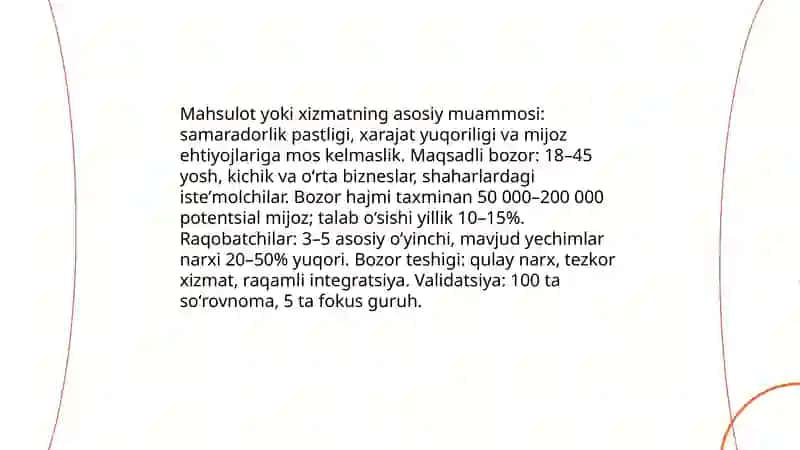 Tadbirkorlik va innovatsiya loyihasi boʻyicha slayd 4