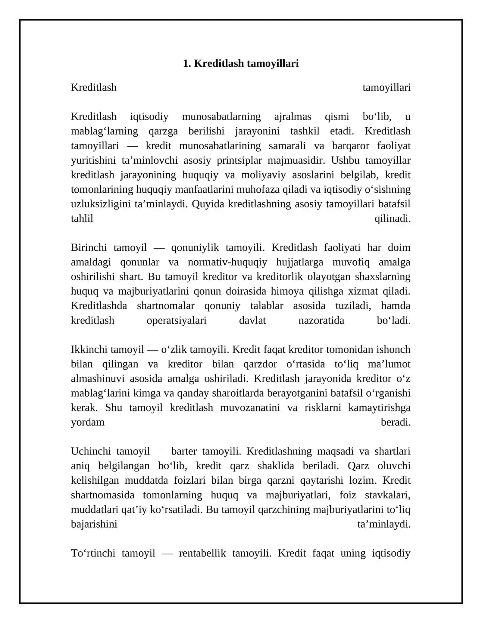 Kreditlash tamoyillari va usullari.Kreditlash turlari va shakllari 4