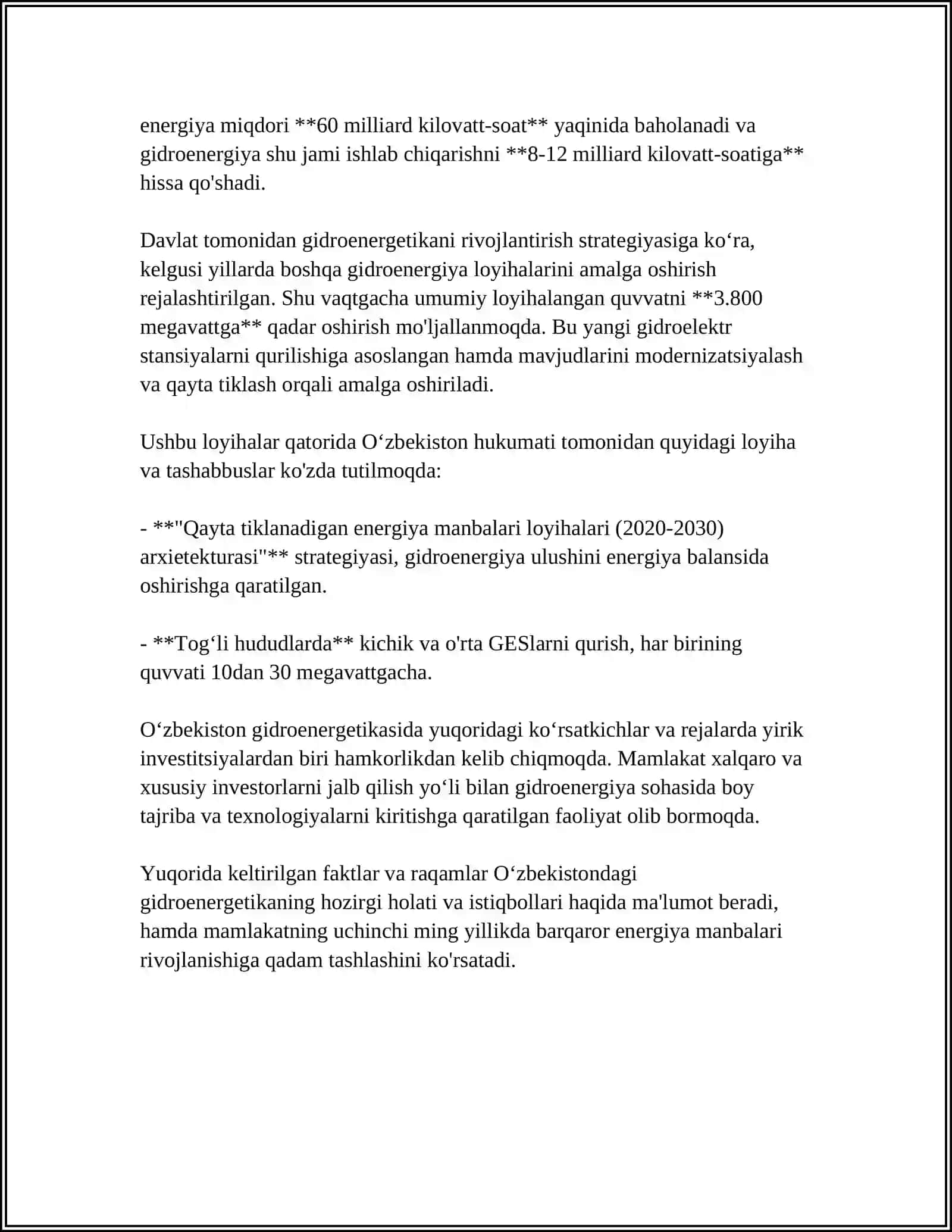 OʻZBEKISTONDAGI GIDRO ELEKTR STANSIYALARI HAQIDA MAʼLUMOT 4