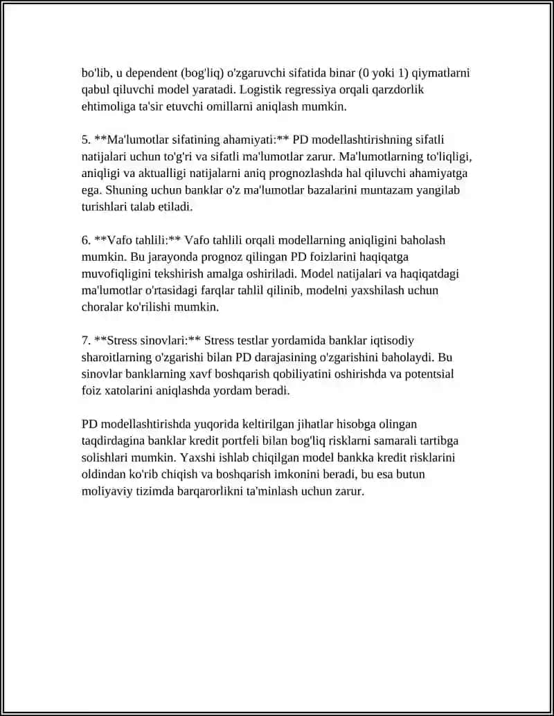 Kredit portfelining default ehtimolini (PD) ekonometrik modellashtirish 4