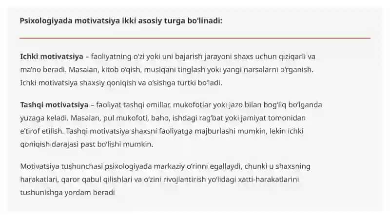Ichki va tashqi motivatsiyalarning umumiy tavsifi 4
