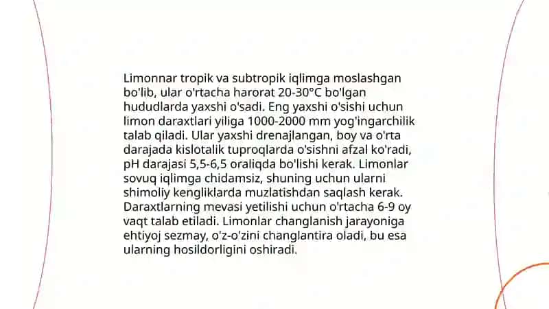 SITRUS O‘SIMLIKLARINING KENG TARQALGAN MADANIY TURLARI – LIMON, MANDARIN APELSIN, GREYPFRUT NAVLARI 4