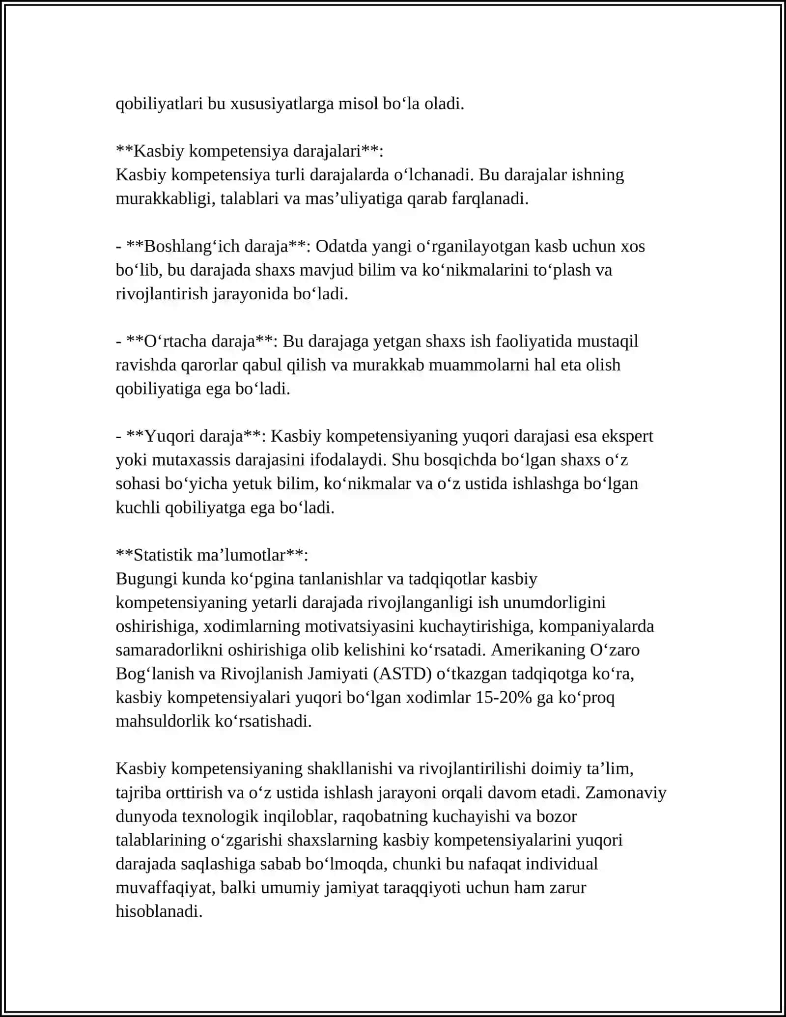 MUSTAQIL ISH Mavzu: KASBIY KAMPITENSIYA VA UNGA NISBATAN YONDOSHULAR 4