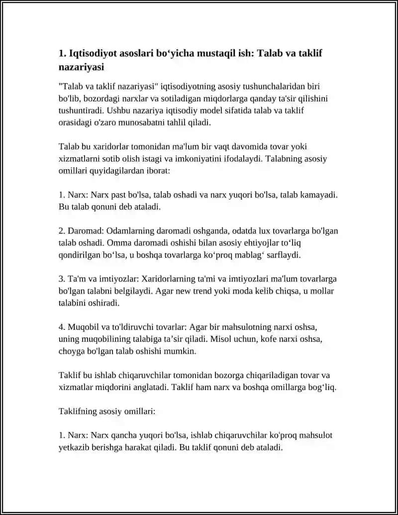 IQTISODIYOT ASOSLARI BO'YICHA MUSTAQIL ISH 4