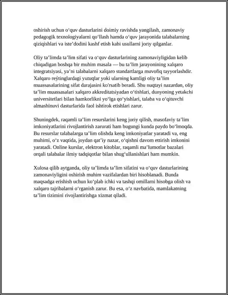 OLIY TAʼLIM TIZIMI HAQIDA FIKRLARINGIZNI BAYON QILING 4