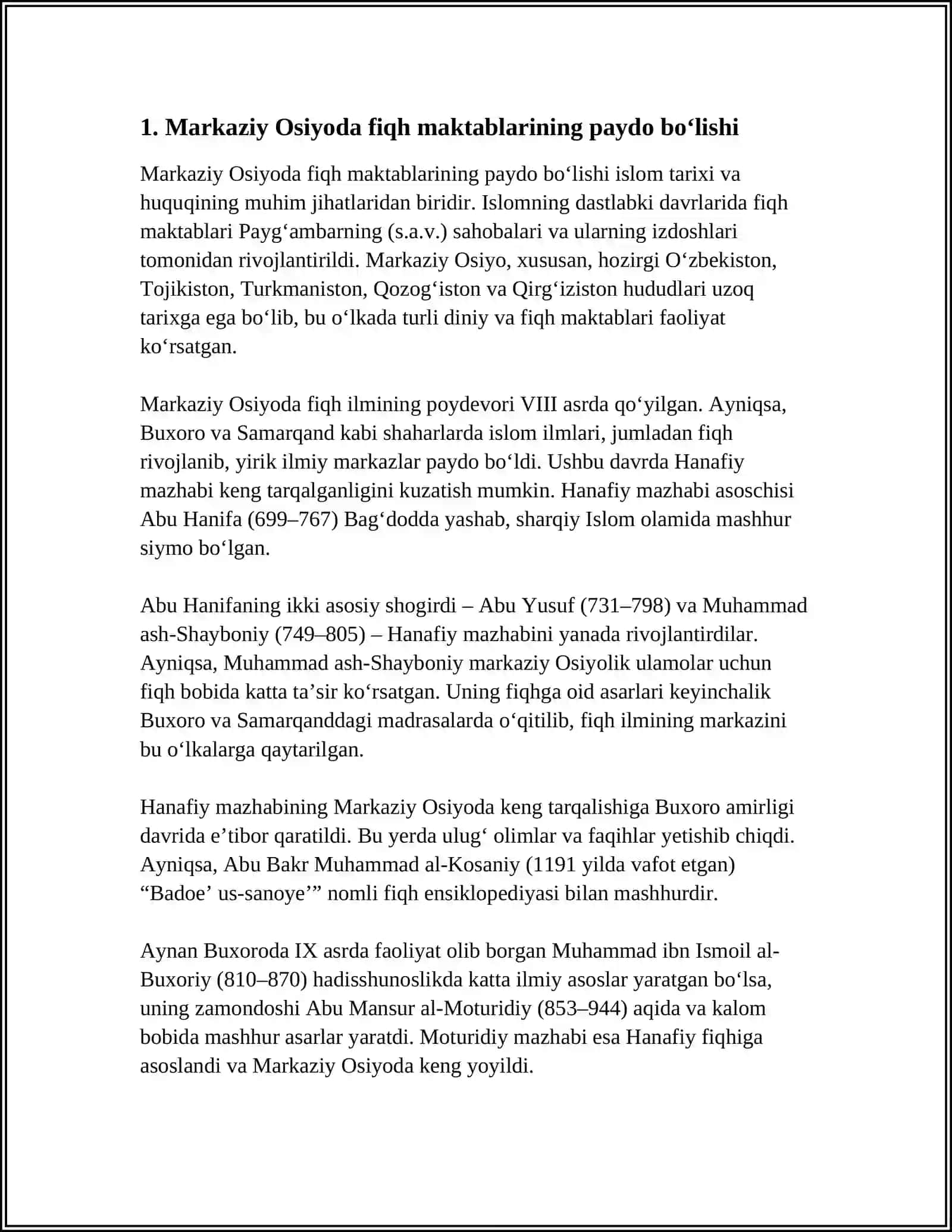 HANAFIY MAZHABINING RIVOJIDA MARKAZIY OSIYO FIQIHLARINING RIVOJI VA HISSASI 4