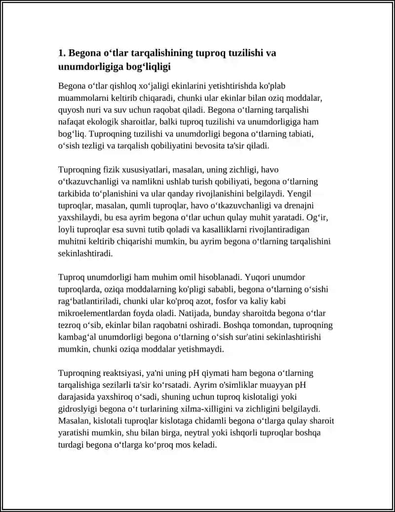 BEGONA OʻTLARNING TUPROQ IQLIM SHAROITI VA EKINLAR AGROTEXNIKASIGA BOGʻLIQ HOLDA TARQALISHI VA ULARGA QARSHI KURASH 4
