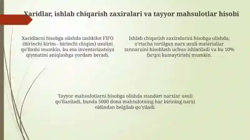 Mahsulotlar va materiallar inventarizatsiyasining asosiy usullari 4