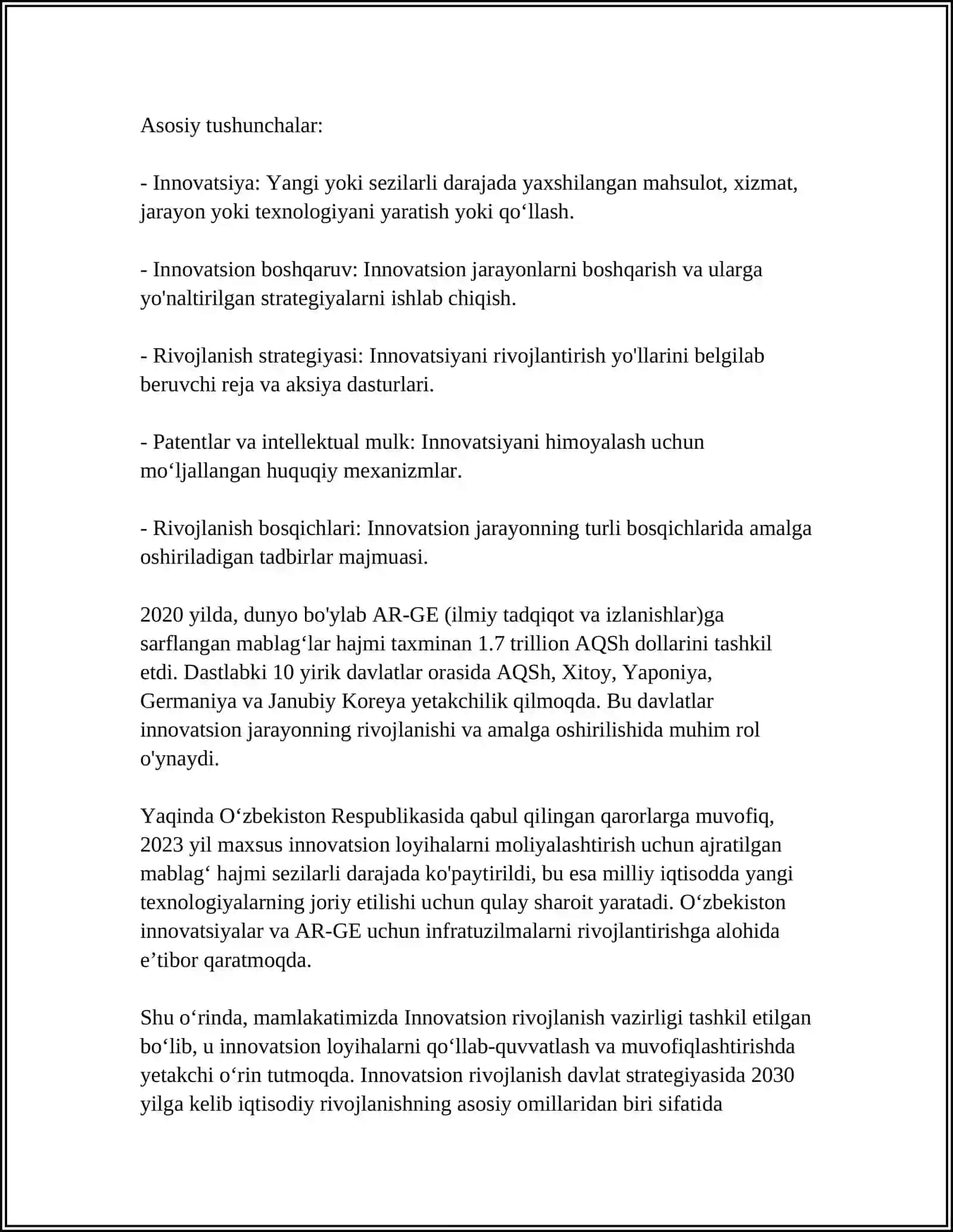 INNAVATSION JARAYONLAR VA ULARNING IQTISODIYOTGA TASIRI 4
