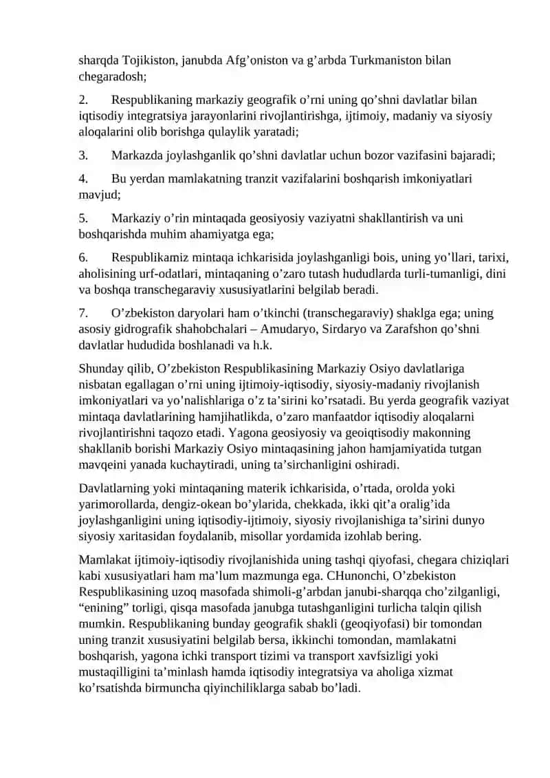 O’zbekistonning Iqtisodiy va Ijtimoiy Geografiyasi 4