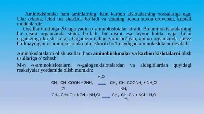 Aminokislotalar, Peptidlar va Oqsillarning Fizik - Kimyoviy Xossalari 4