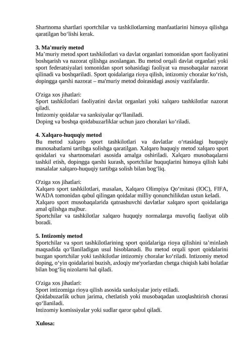 Sport huquqi tushunchasi, shakllanishi, manbalari va tizimi 4