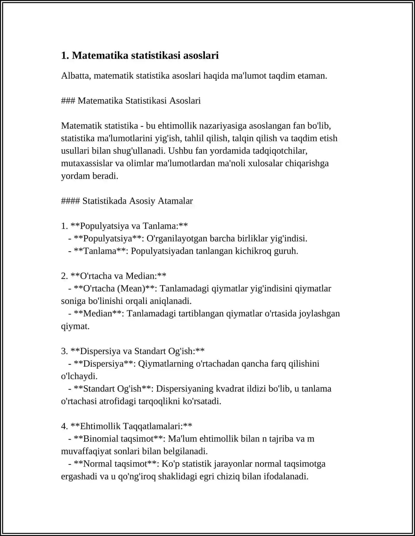 TIBBIY BIOLOGIK MASALA MISOLIDA MATEMATIK STATISTIKA ELEMENTLARI GENERAL VA TANLOV MAJMUALAR,TASODIFIY KATTALIKLARNING TAQSIMOT QONUNINI YORITIB BERISH 4