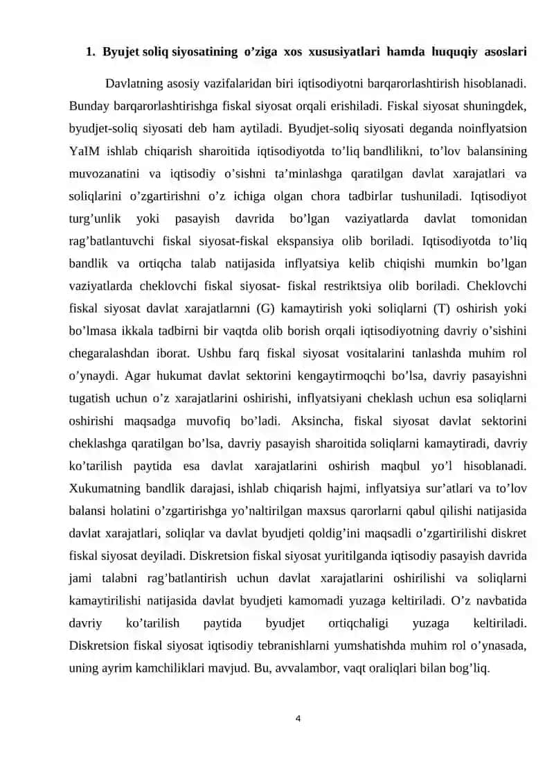 Byudjet-soliq siyosati barqarorligini ta’minlash yo’nalishlari 4