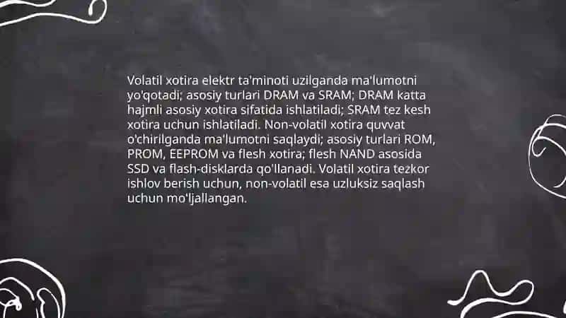 Xotira qurilmalari, ularning turlari va vazifalari 4