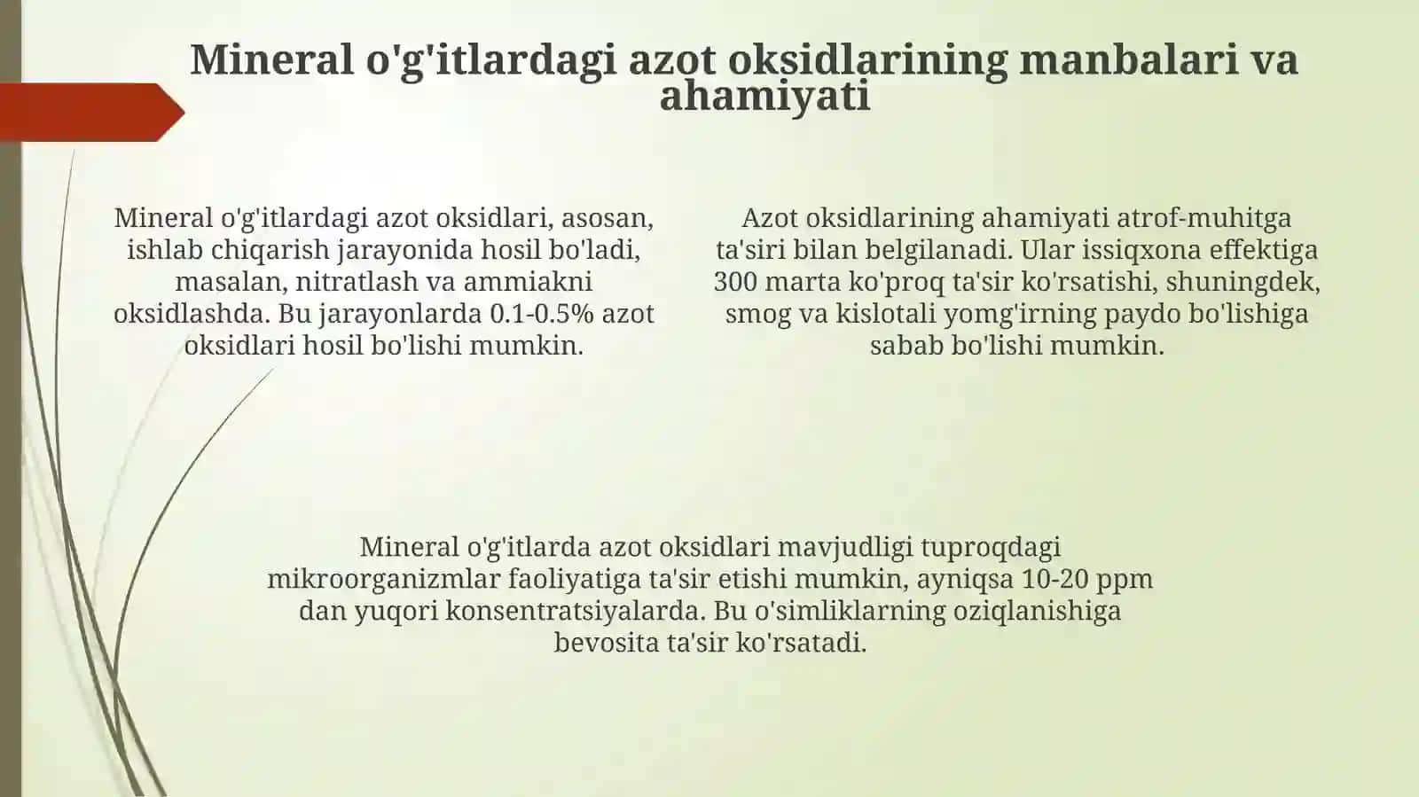 Mineral o'g'itlar tarkibidan azot oksidlarini aniqlash usullari 4