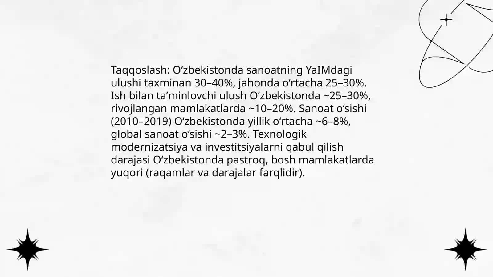 Oʻzbekiston va jahon davlatlari taraqqiyotini taqqoslash 4
