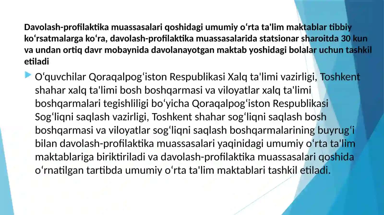 Tibbiyot muassasalari statsionarlarida uzoq muddatli davolanayotgan bolalar uchun ta'lim muhitini yaratish 4