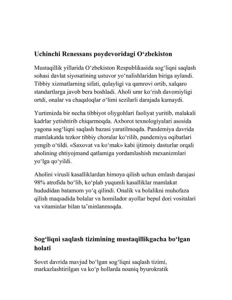 MUSTAQILLIK YILLARIDA O‘ZBEKISTONDA SOGLIQNI SAQLASH TIZIMINING RIVOJLANISHI 4