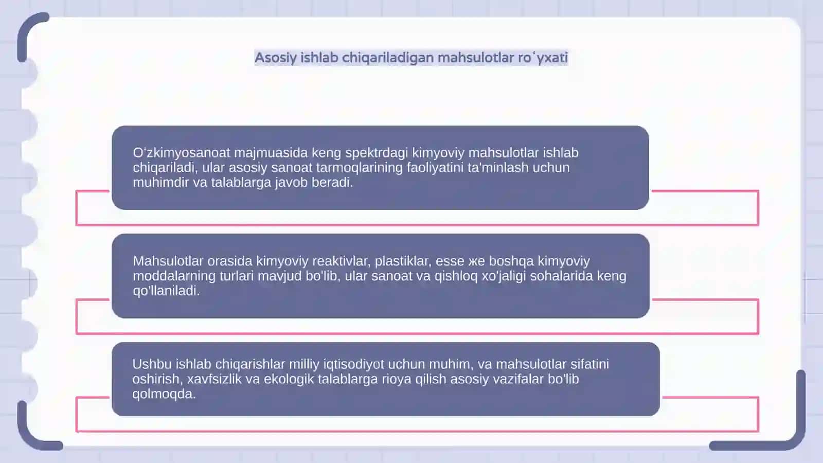 Oʻzkimyosanoat majmuasidagi ishlab chiqariladigan mahsulotlar 4