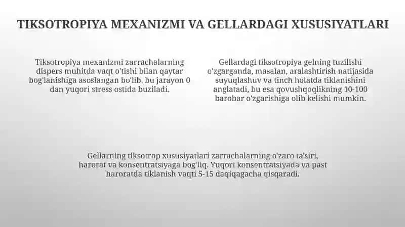 Iviqlar va gellaming tiksotropiyasi. Sinerezis 4