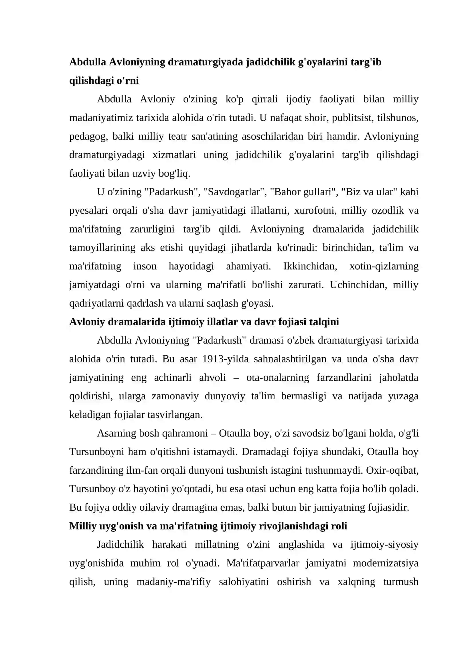 "Avloniy dramalarida jadidchilik g'oyalari va davr fojiasi talqinida" 4