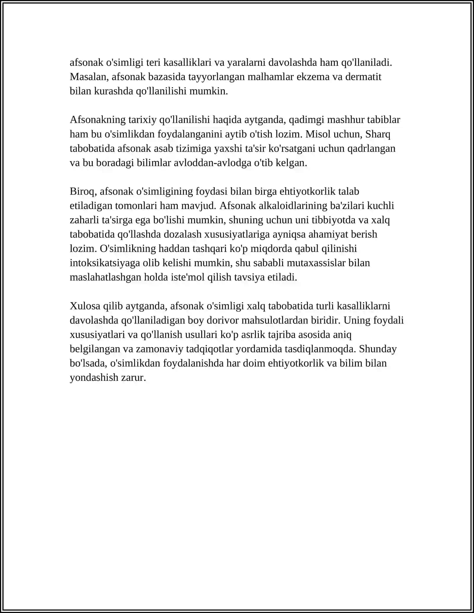 AFSONAK OʻSIMLIGINI XALQ TABOBATIDA QOʻLLANILISHI 4