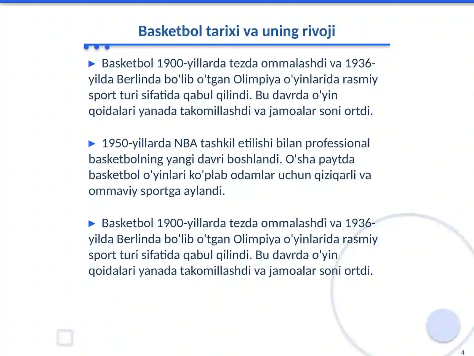 Basketbolning tarixi va 20-asrda rivojlanishi 4