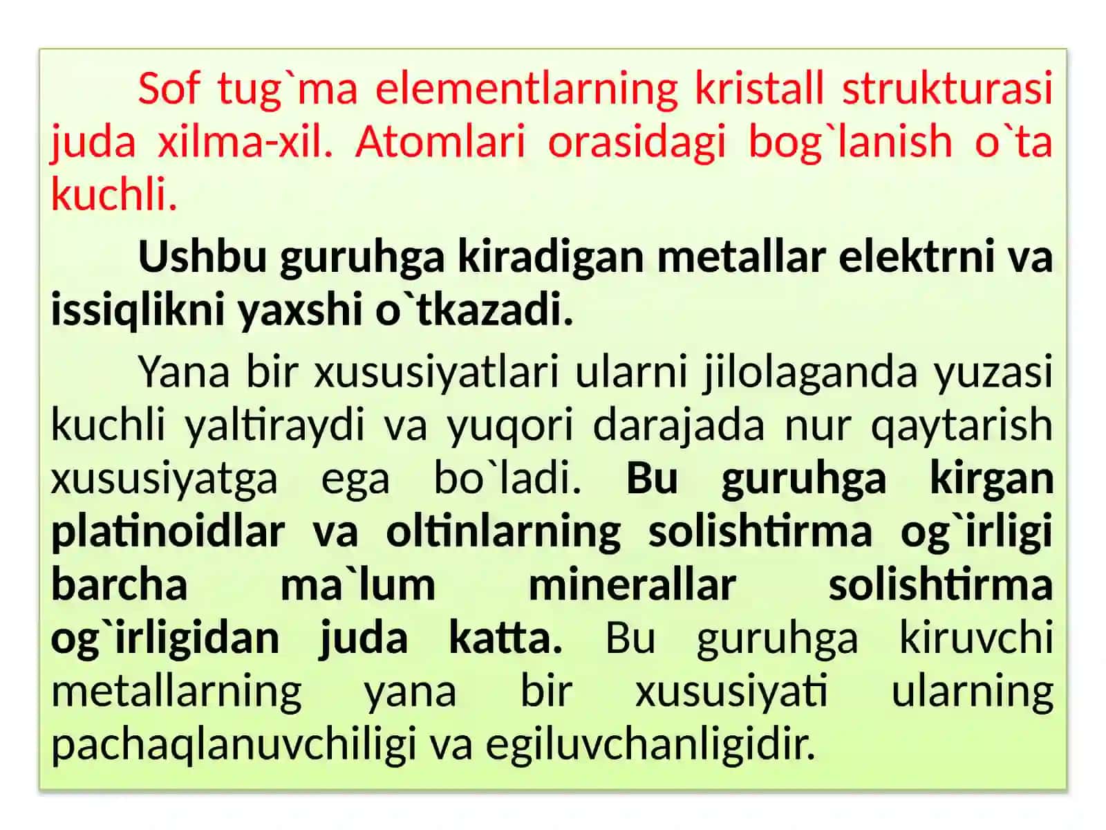 Softug`maelementlar.Minerallarni sanoatdagi va xalq xo‘jaligidagiahamiyati 4