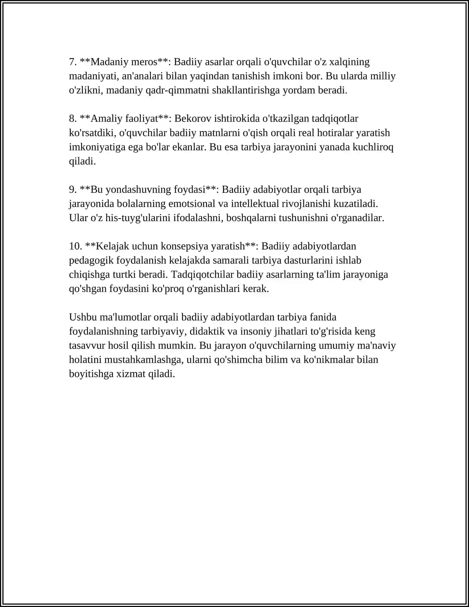 TARBIYA FANI O'QITISHDA BADIIY PEDAGOGIKA IMKONOYATLARIDAN FOYDALANISH 4