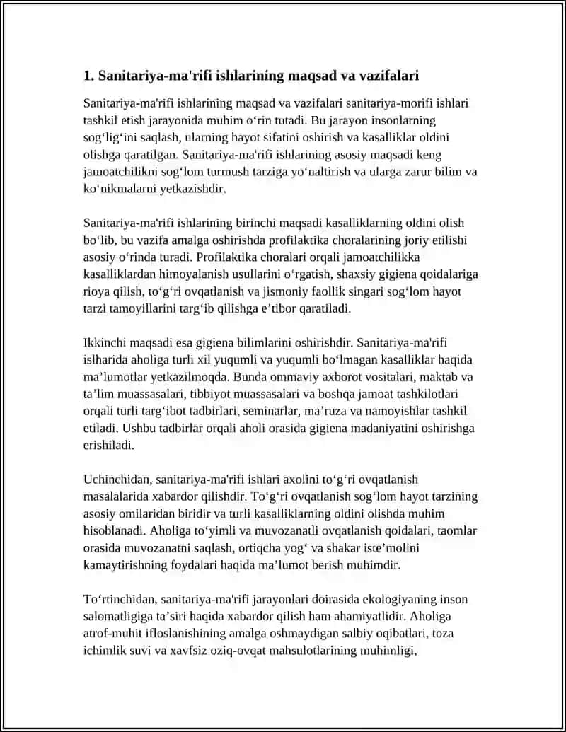SANITARIYA MORIFI ISHLARINI TASHKIL ETISH 4