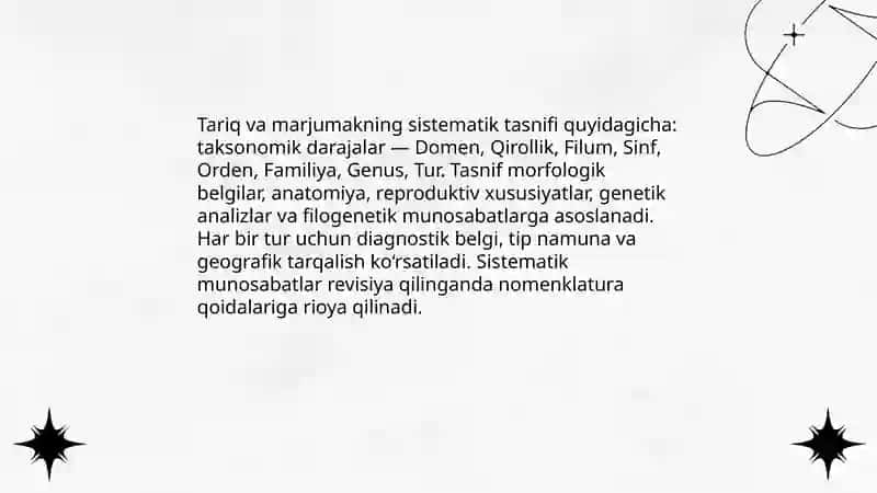 Tariq va marjumak sistematikasi, morfologiyasi 4