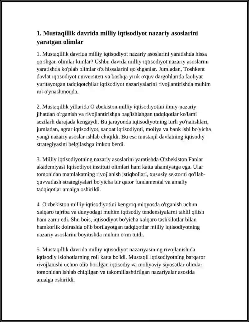 MILLIY IQTISODIYOTNING ILMIY-NAZARIY MANBALARINI KENGAYTIRISHGA HISSA QO'SHAYOTGAN OLIMLAR KIMLAR 4