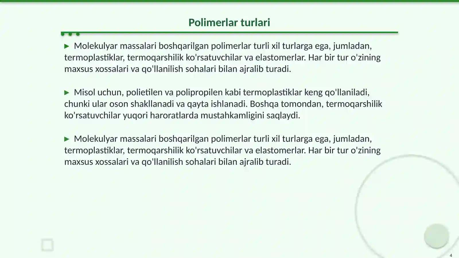 Mоlеkulyar mаssаlаri bоshqаrilgаn pоlimеrlаr sintеzi 4