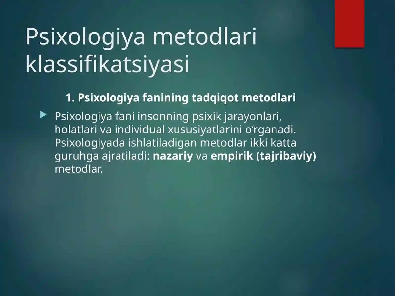 Psixologiya va muhandislik psixologiyasi fanlari metodlarining klassifikatsiyasi 4
