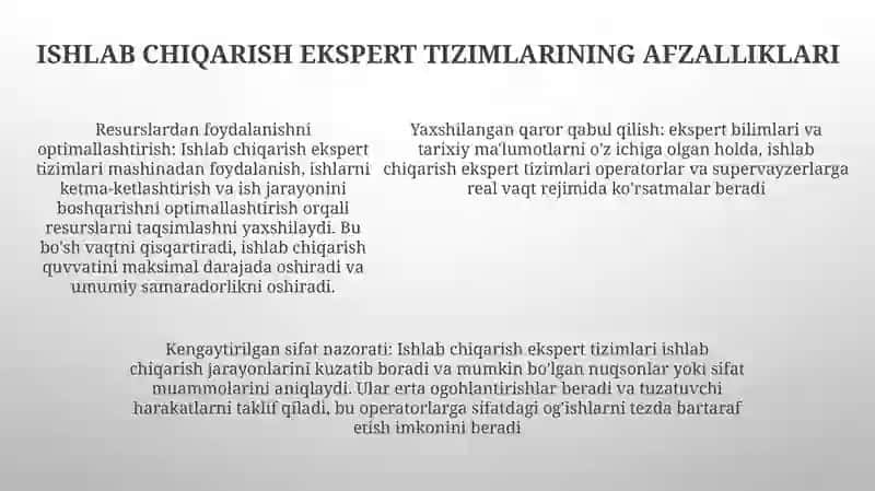 Mahsuliy (Produksiya) Ekspert Tizimi Yaratish 4