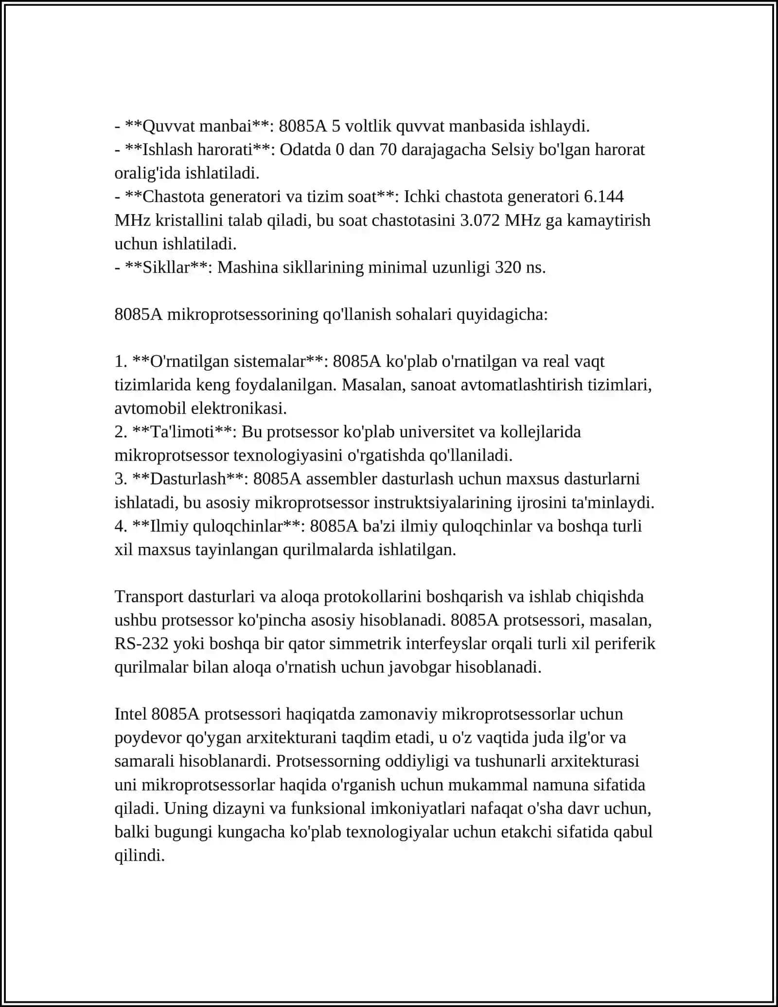 INTEL 8085A PROTSESSORIDA ASSEMBLER BUYRUQLAR TIZIMI VA ULARNING FORMATLARI 4