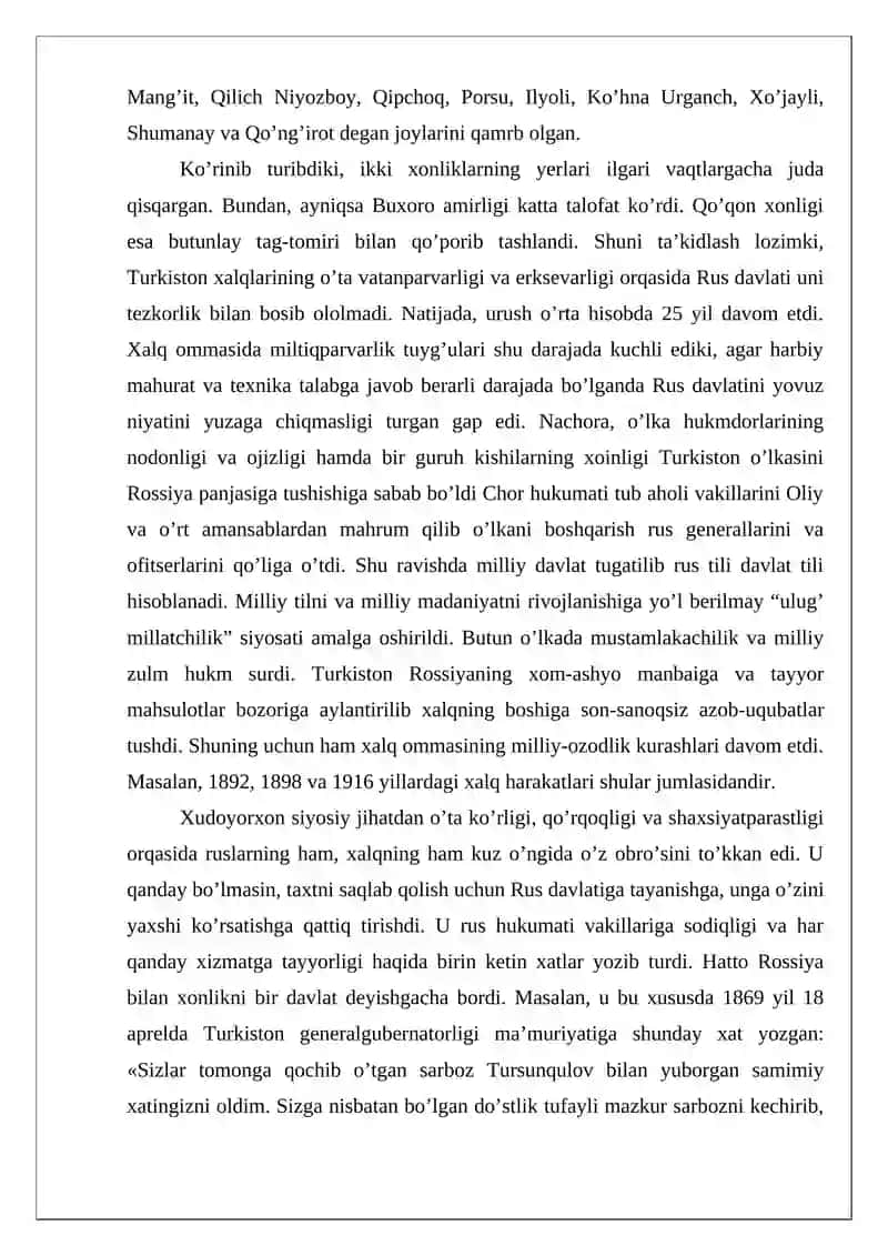 Toshkent bekligi Qo’qon xonligi bosib olingunga qadar 4