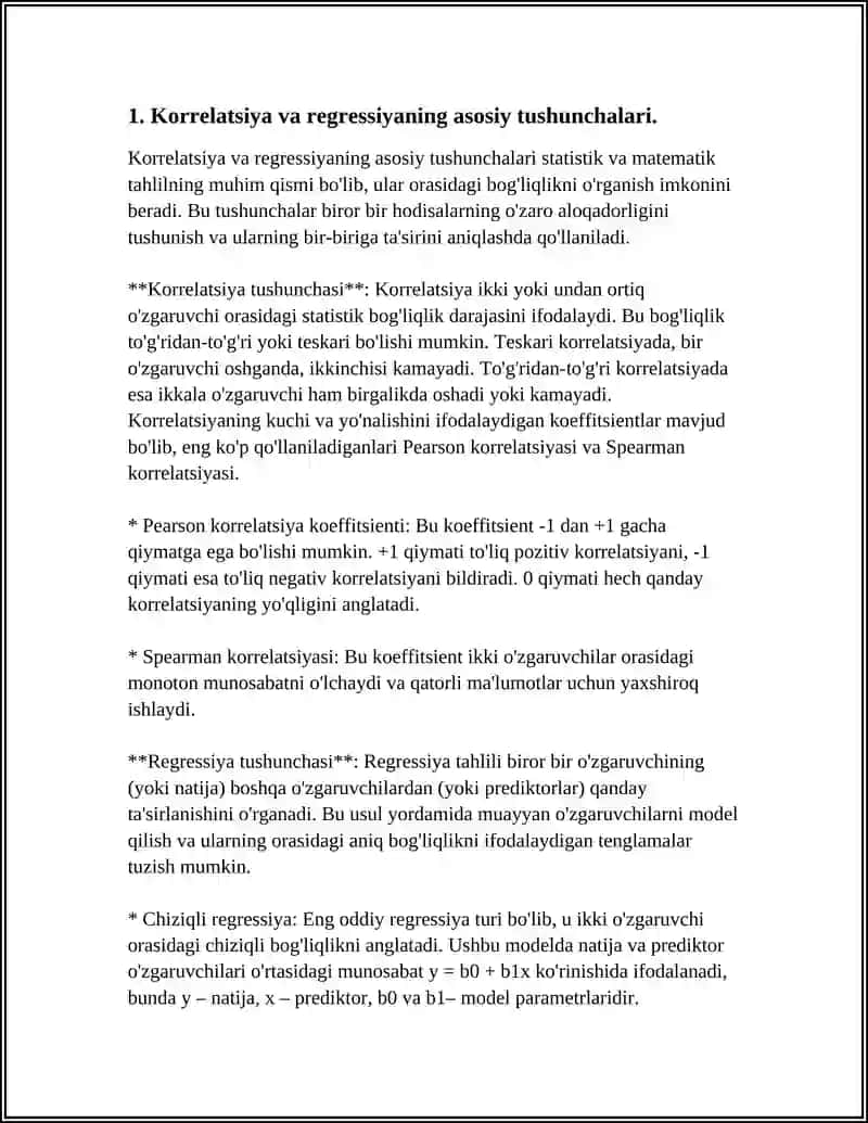 OLINGAN TANLANMALAR BO'YICHA KORRELYATSION VA REGRESSION TAHLIL O'TQAZISH VA HISOBOT TAYYORLASH 4