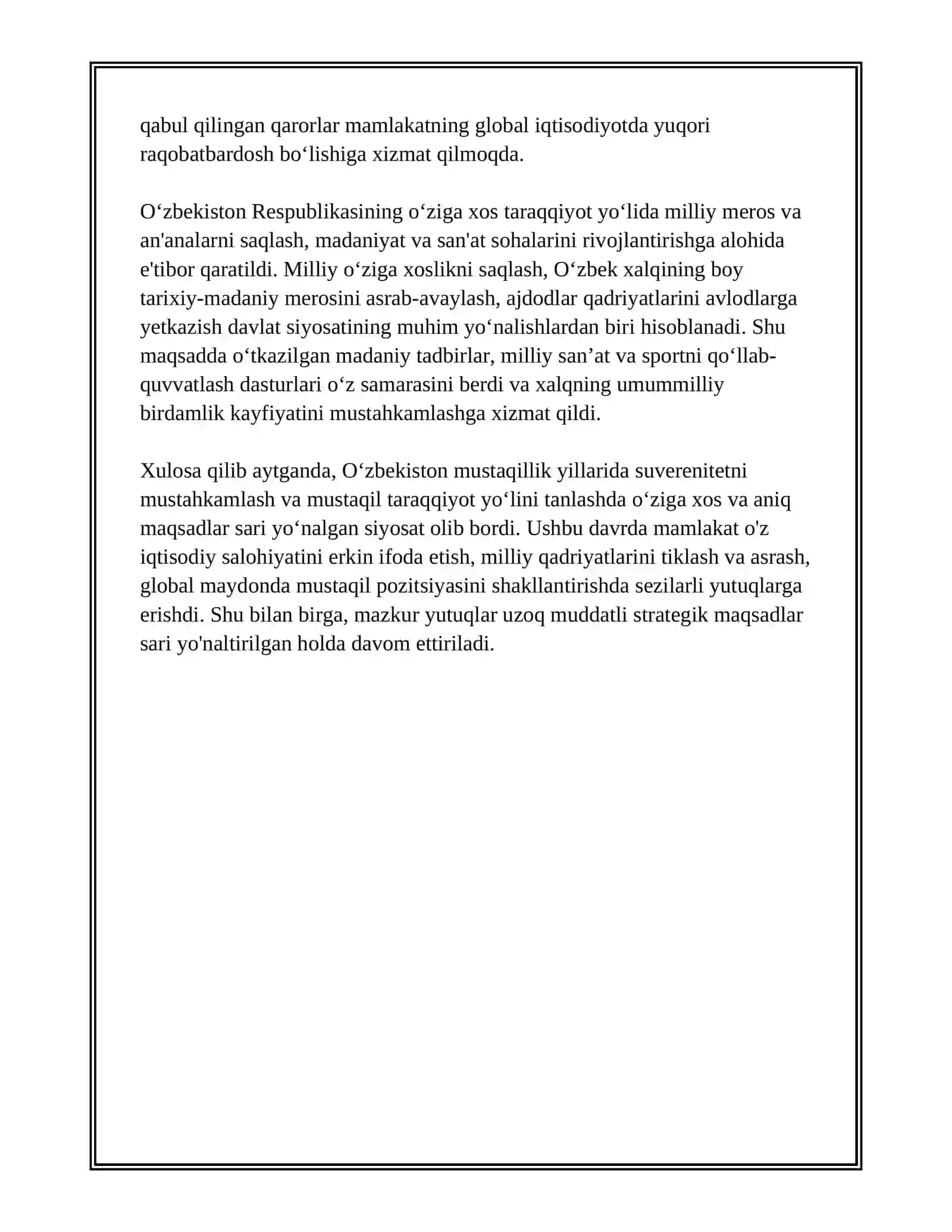 ISTIQLOL VA MAMLAKATDA TARAQQIYOTING O'ZIGA XOS YO'LINING TANLANISHI 4