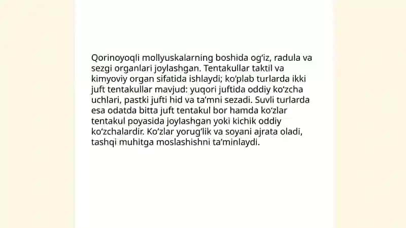 Tok yoki dala shilliqqurti misolida qorinoyoqli mollyuskalarning tuzilishini oʻrganish 4