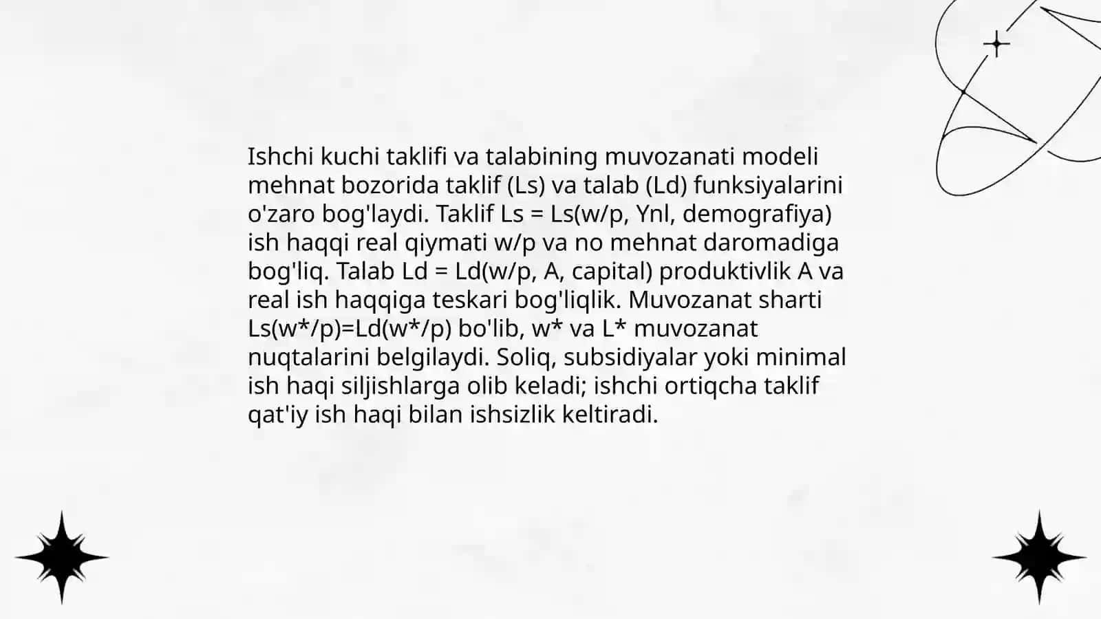 Mehnat bozori muvozanati va real ish haqi nazariyasi 4