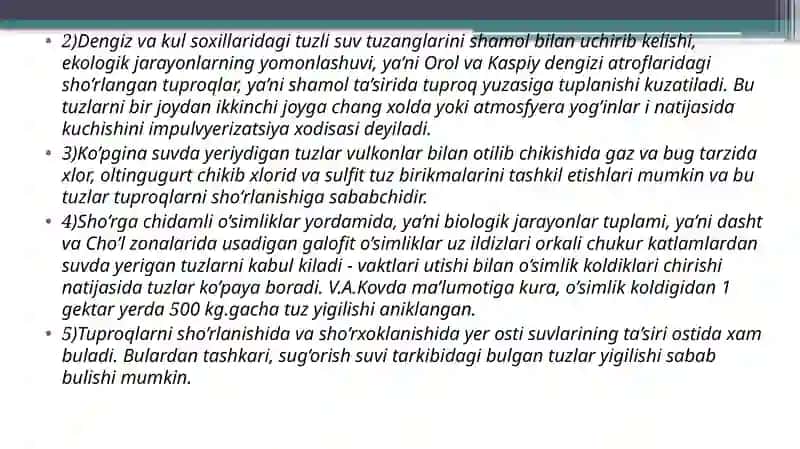 TUPROQLARNI SHO’RLANISH DARAJASI TURLARINI ANIQLASH VA TUPROQ SHO’RLANISHINI OLDINI OLISH CHORA-TADBIRLARI 4