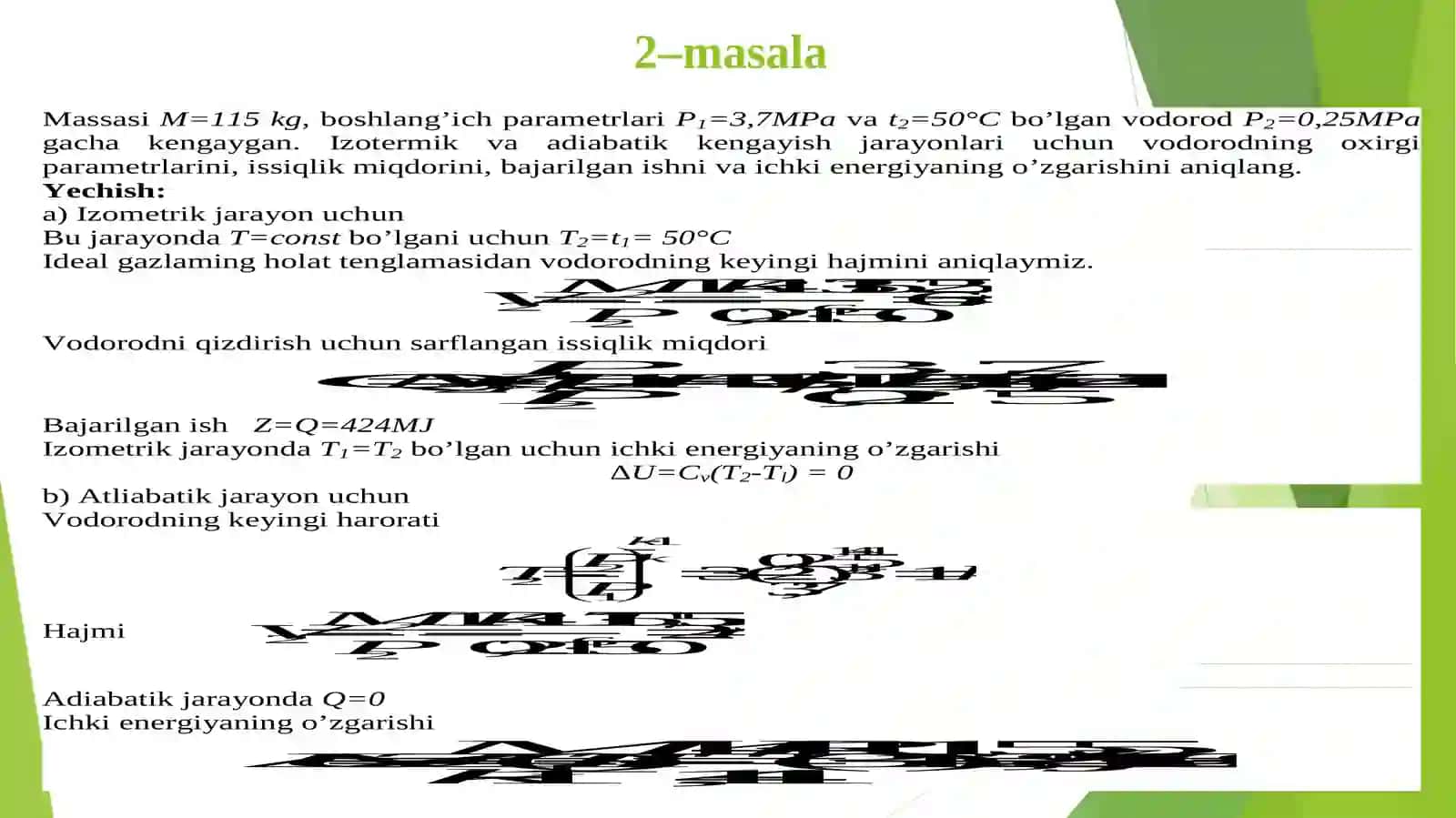 Termodinamika fanidan7,8 – amaliy mashg’ulot 4