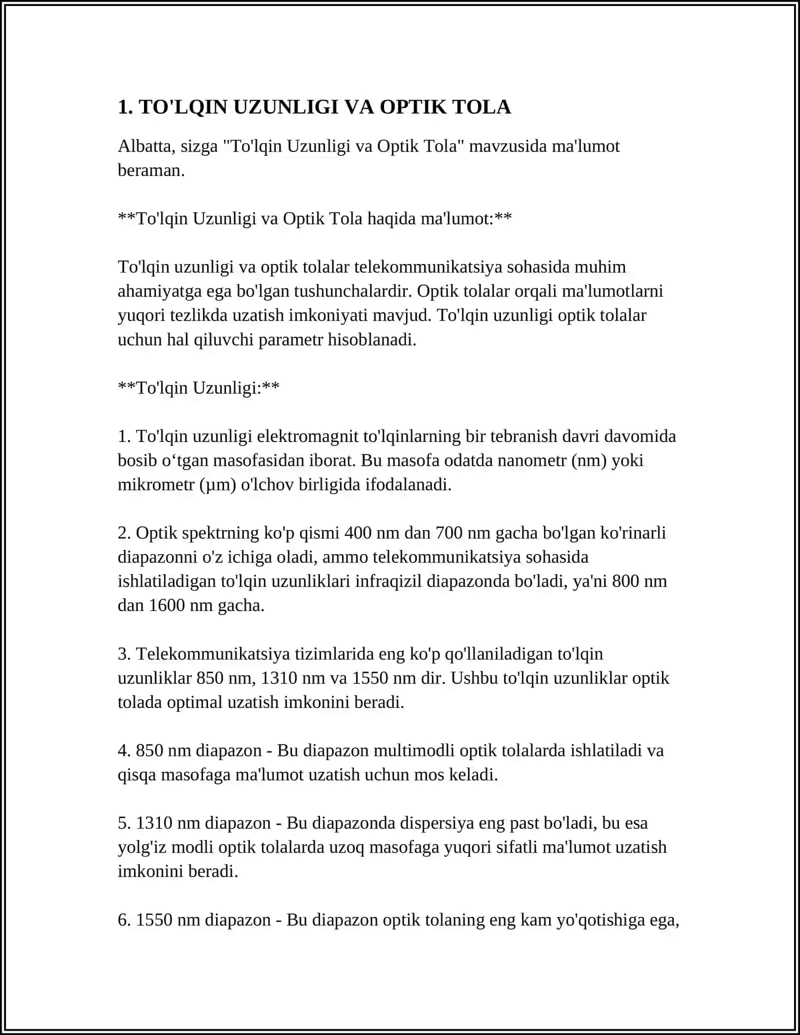 TO'LQIN UZUNLIGI BO'YICHA ZICHLASHTIRISH WDM TEXNALOGIYASI OPTIK TOLANING O'TKAZISH QOBILYATINI OSHIRISHNING SAMARALI USULI 4