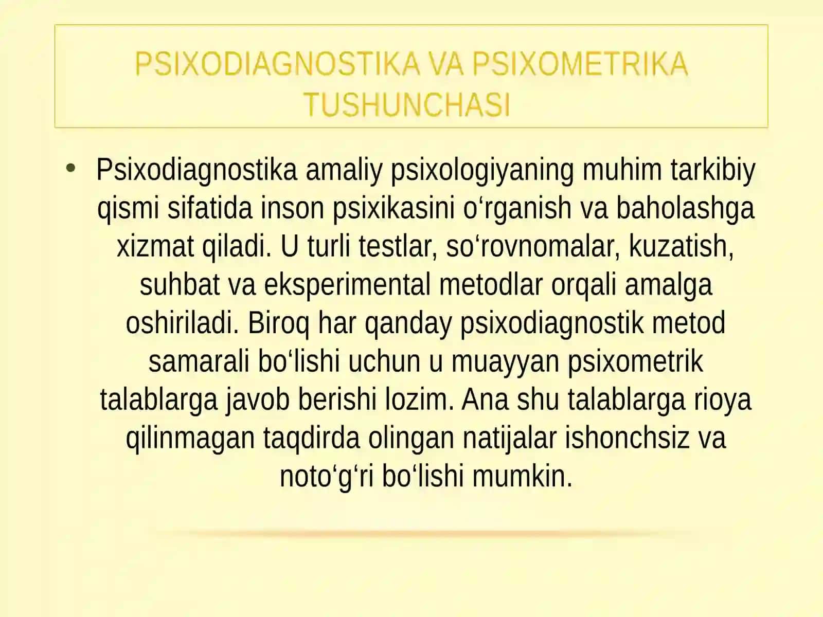 Psixodiagnostik metodlarning psixometrik asoslari 4