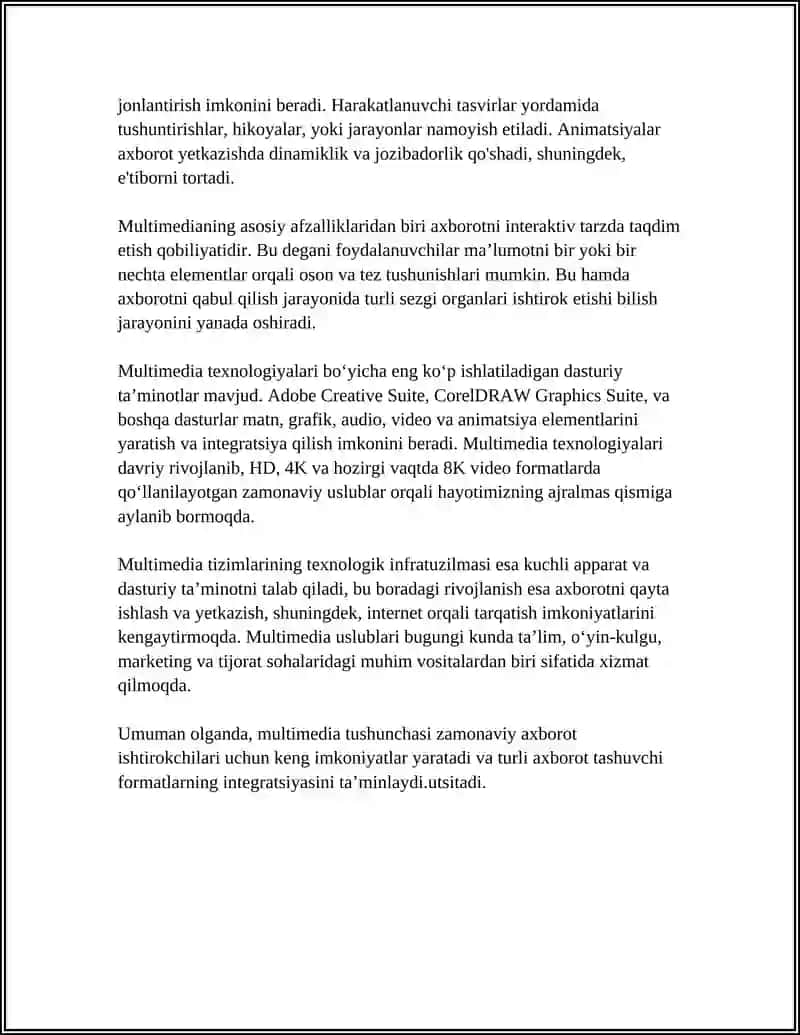 MULTIMEDIA VOSITALARI VA ULARNING AXBOROT TIZIMLARDA QO’LLANILISHI 4
