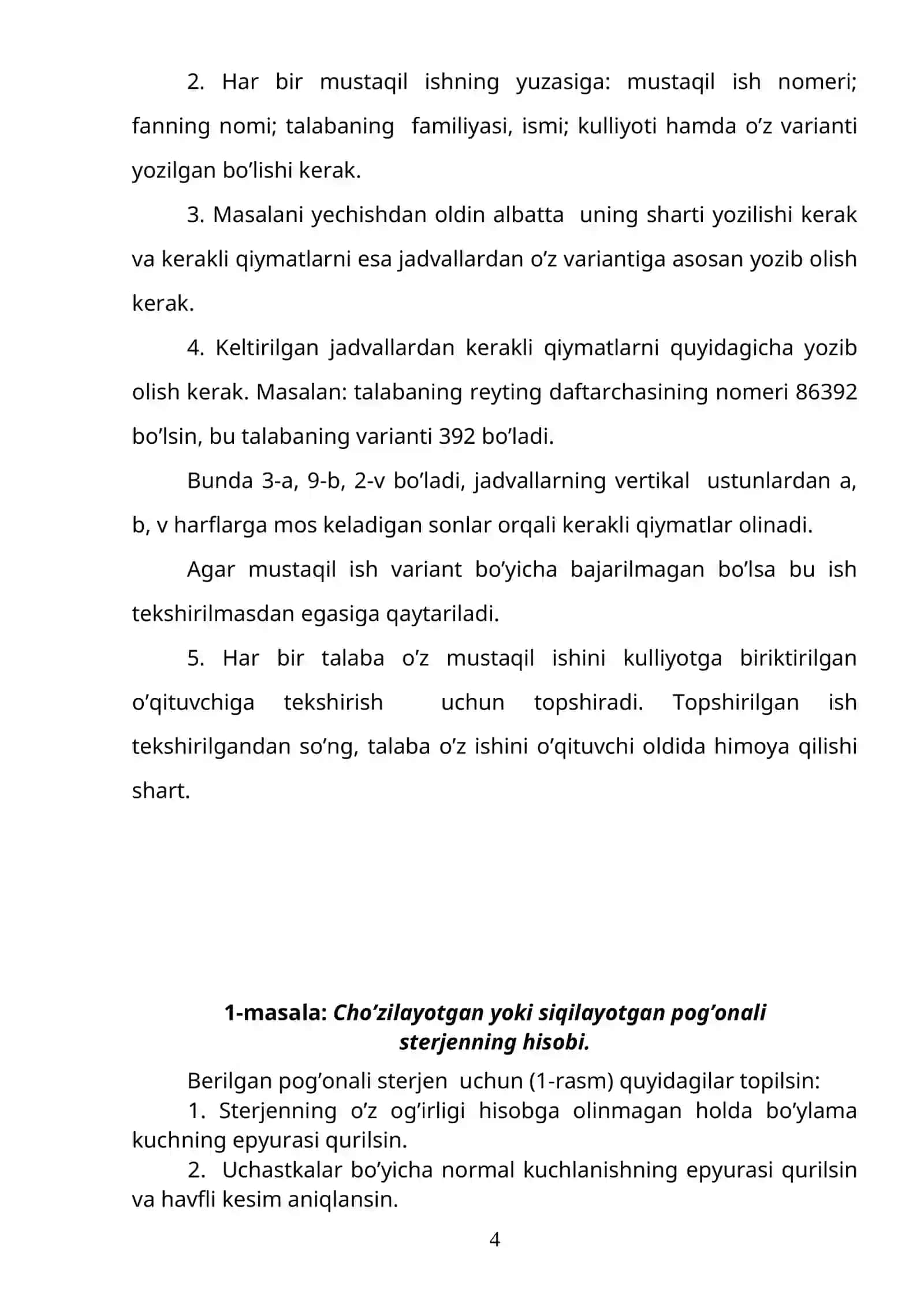 “MАTЕRIАLLАR QАRSHILIGI” fаnidаn mustаqil tоpshiriqlаrni bаjаrish bo’yichа uslubiy ko’rsаtmа III- qism 4