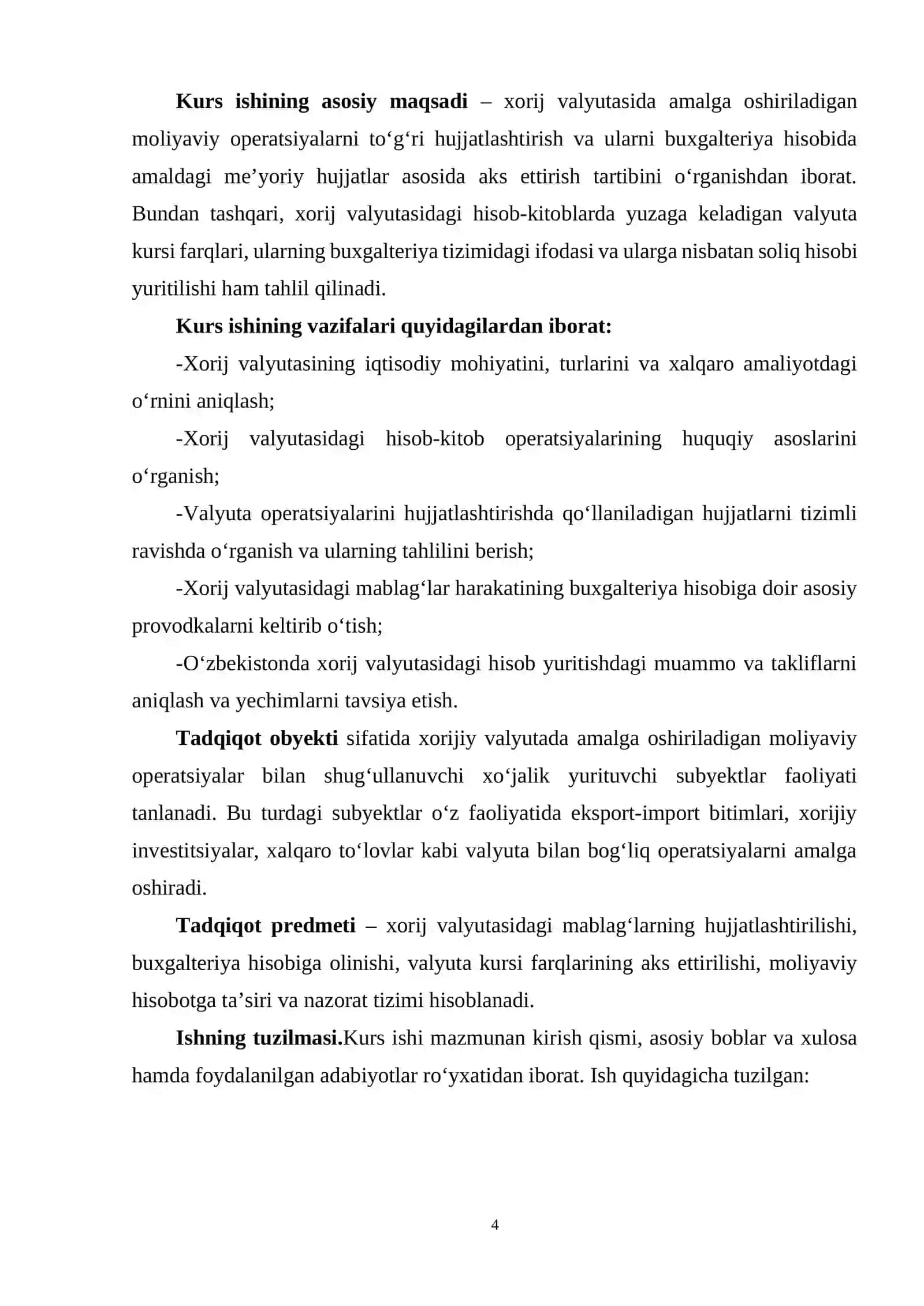 KURS ISHI: "Xorij valyutasidagi mablag'larning harakatini hujjatlashtirish va hisobini yuritish" 4