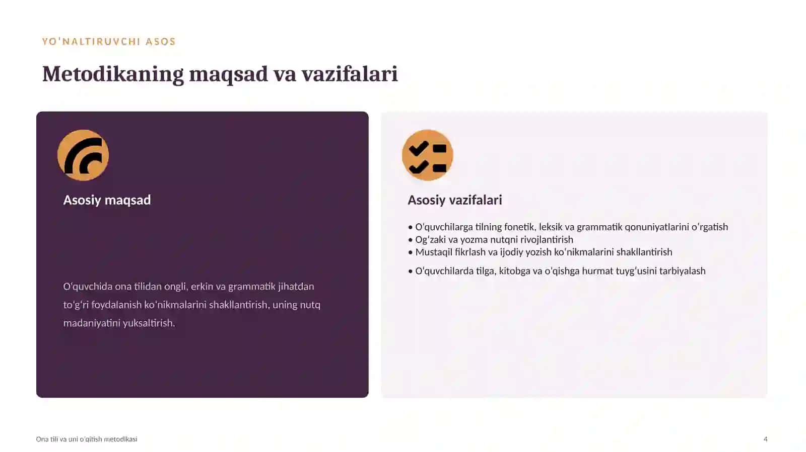 TIL TA’LIMI METODIKASI. ona tili va uni oʻqitish metodikasi 4